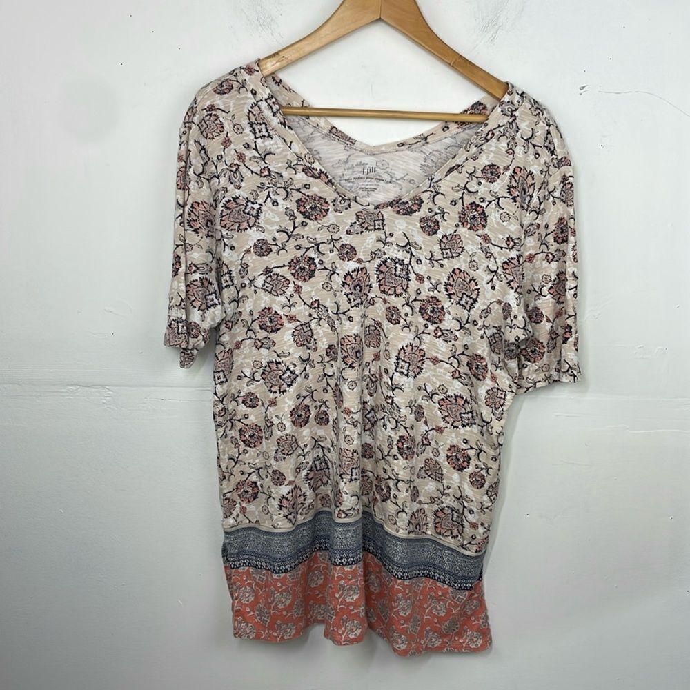 J. Jill Pima Double-Elbow Sleeve Tunic Flower Print Top size Large